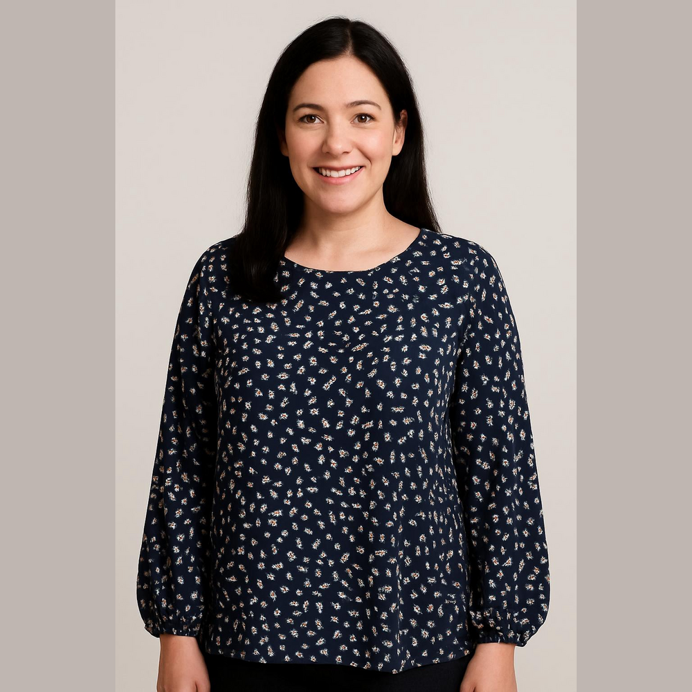Kayleigh black and tan long sleeve blouse with side gathers, size 2XL, NWOT